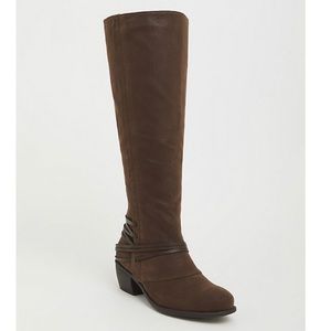 TORTID DARK BROWN FAUX LEATHER STRAP BOOT